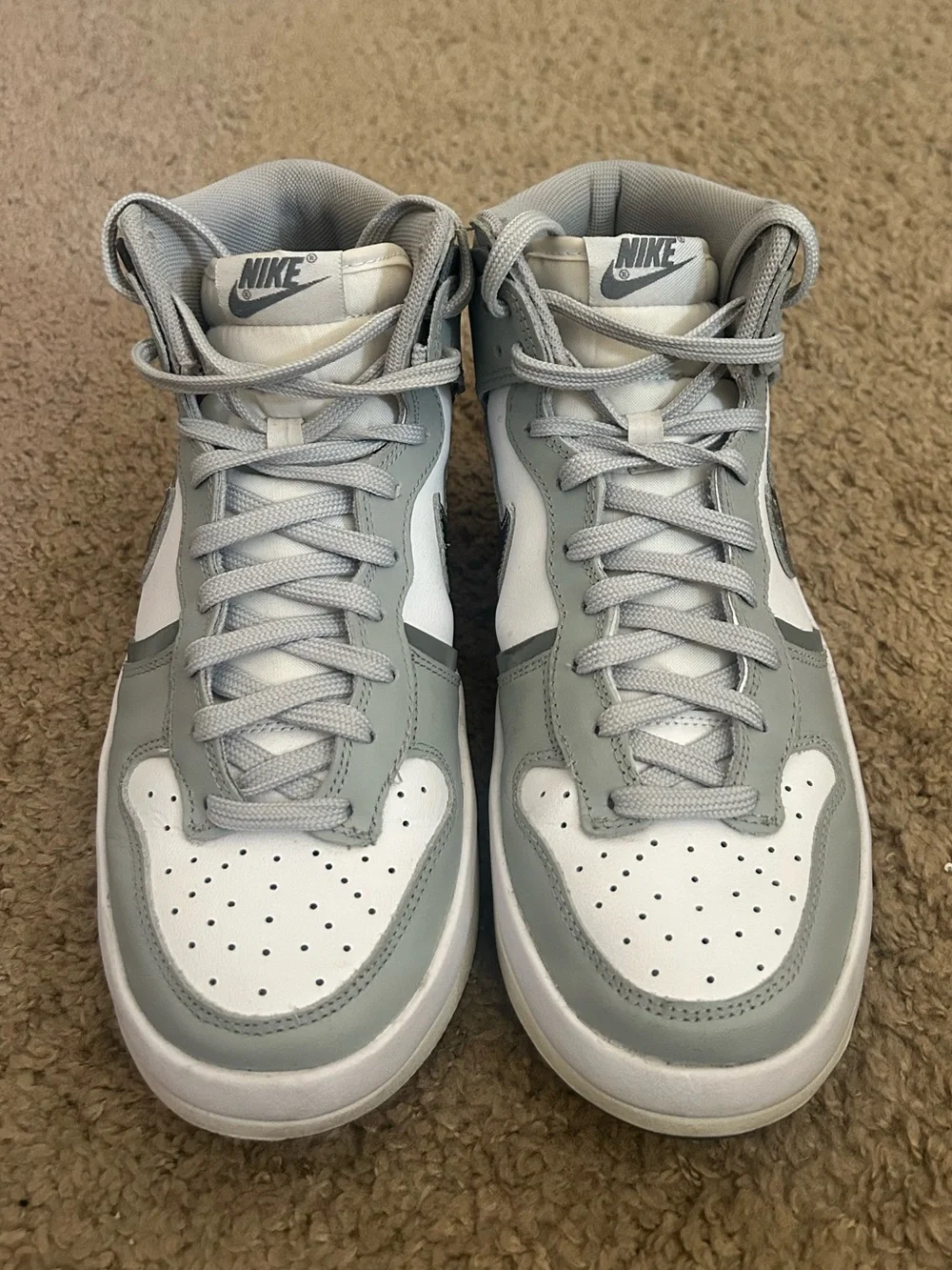 Nike Women’s Gray and White Dunk High Sneakers